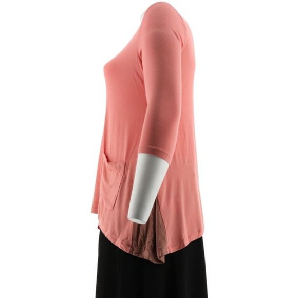 NWT LOGO LORI GOLDSTEIN KNIT TOP COLOR-BLOCKING PINK‎ MELON XS - Picture 2 of 8